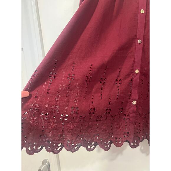 Women’s Plus Size Linen & Cotton Eyelet Blouse Burgundy Summer Vacation 2X - Picture 4 of 6